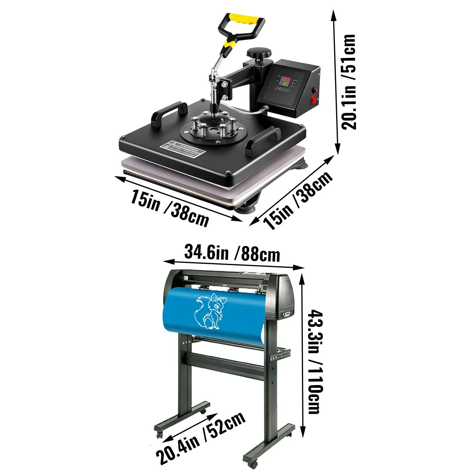 Vevor Heat Press 6-in-1 Sublimation Machine 15" x 15" with 28" Vinyl Cutter Combo New